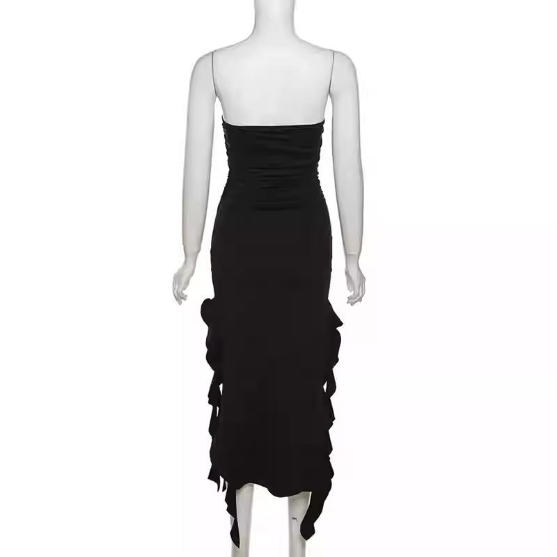 Schickes schwarzes trägerloses Partykleid, schwarzes Abendkleid Y1929