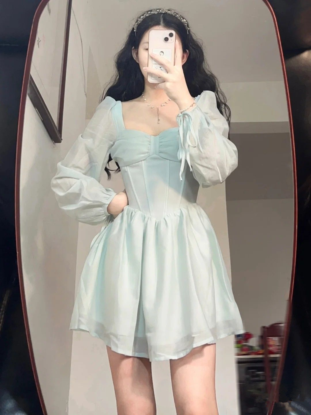 Retro A-Linie Homecoming-Kleid mit langen Ärmeln, Partykleid, Y2517