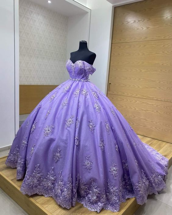 Purple Off The Shoulder Ball Gown,Purple Sweet 16 Dress Y6600