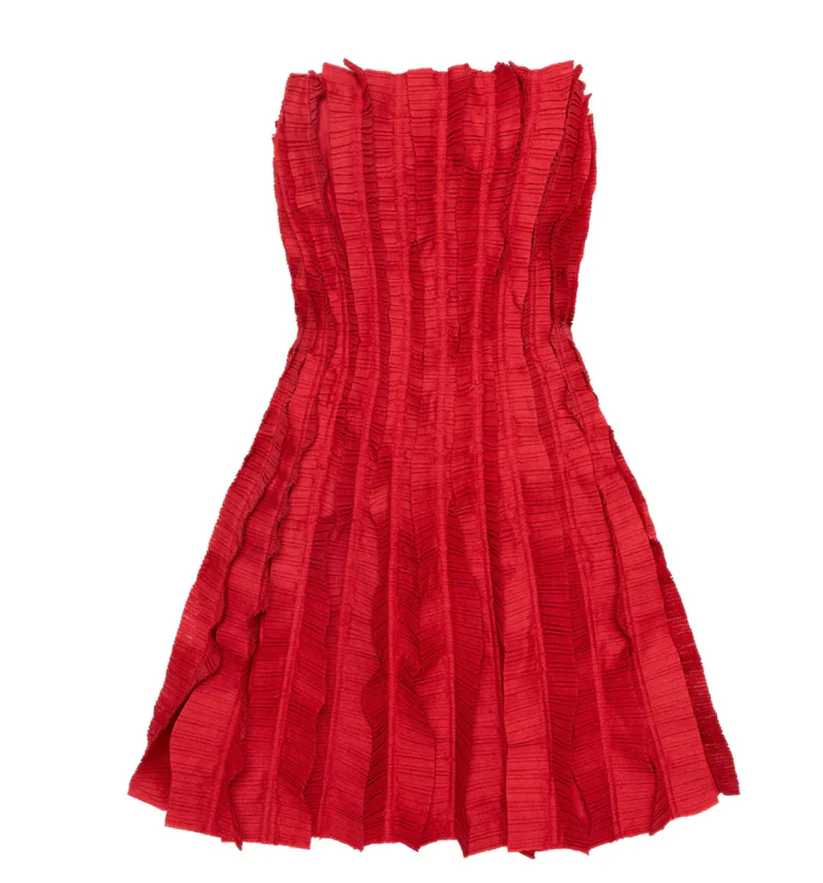 Trägerloses rotes Rüschen-A-Linien-Heimkehrkleid, Mini-Ballkleid Y8004