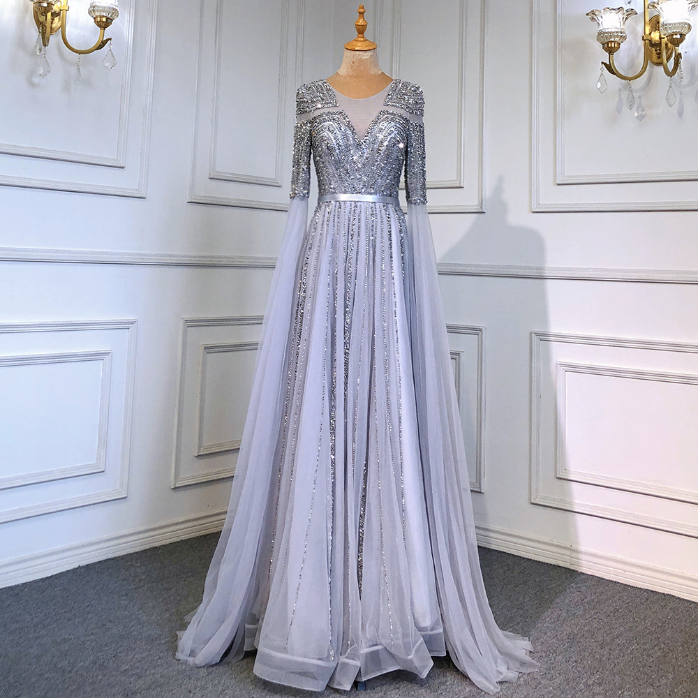 Gold Arabisch Luxus Cape Ärmeln Abendkleider Kleider 2025 Perlen A-Linie Für Frauen Party LA71598