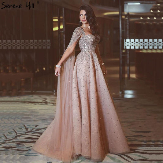 Verkauf Gold Backless Sexy Luxus Abendkleider 2025 Dubai Kristall Ärmelloses A-linie Formale Kleid LA70290