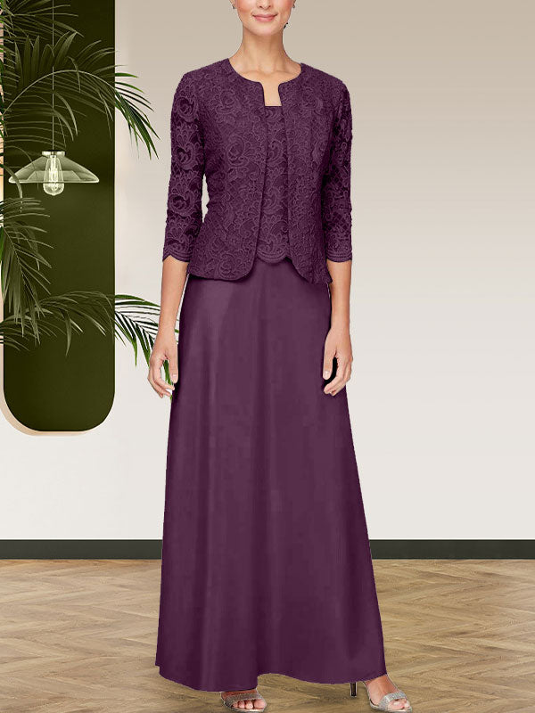 Jackenkleid aus Glitzerspitze und Satinrock mit offener Jacke