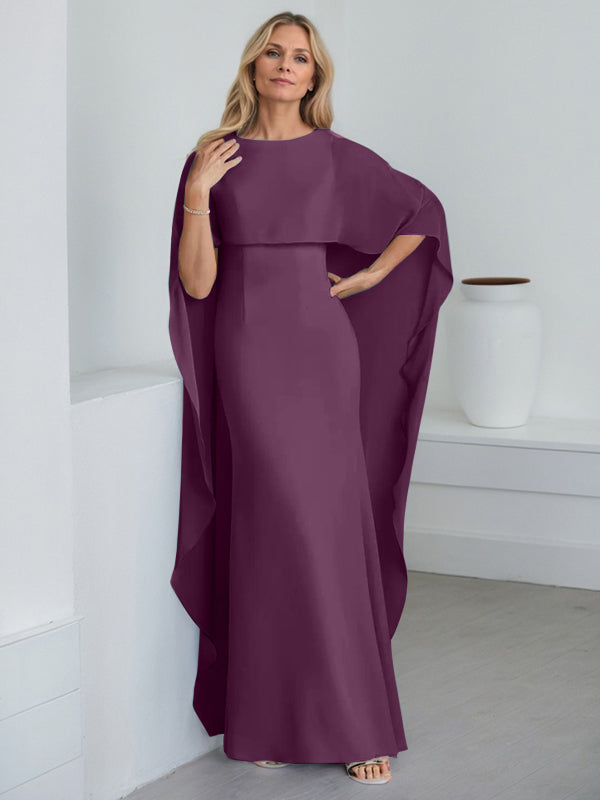 Bodenlanges Etui-Kleid aus Chiffon mit U-Ausschnitt und kaskadierenden Rüschen