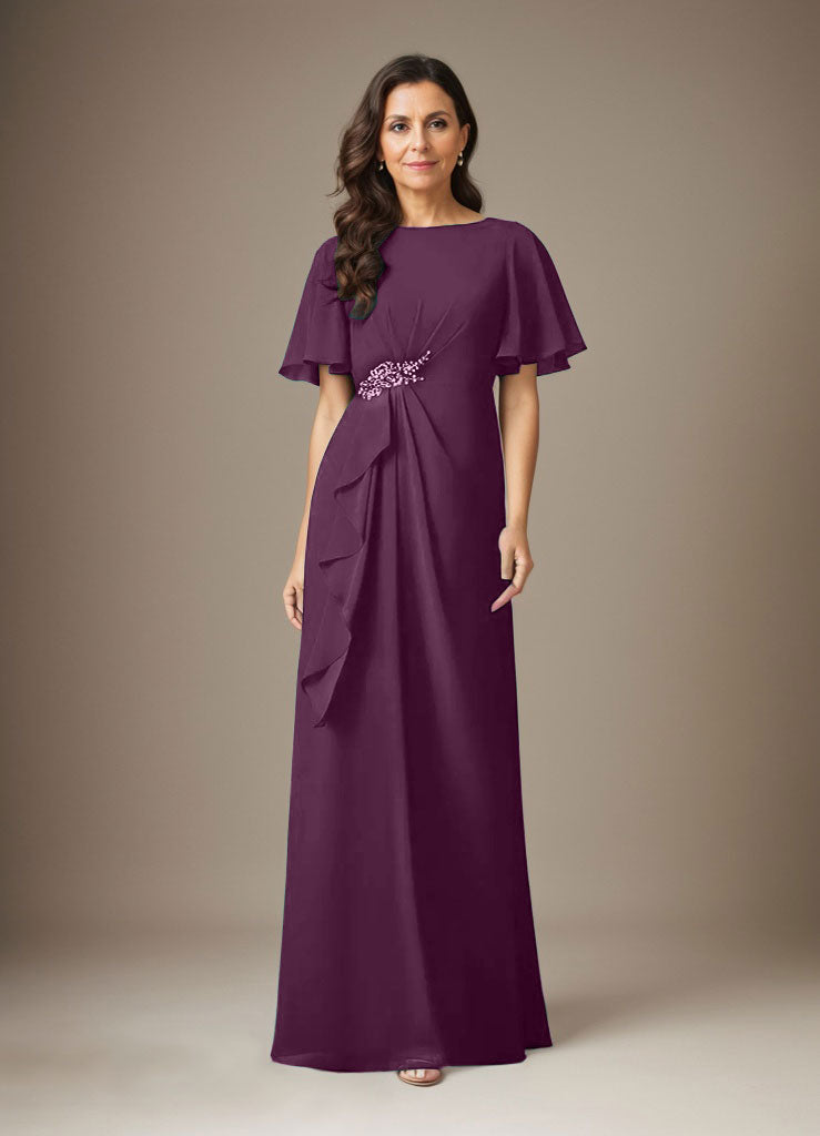 Dunkelmarineblaues Etuikleid aus Chiffon mit Perlen