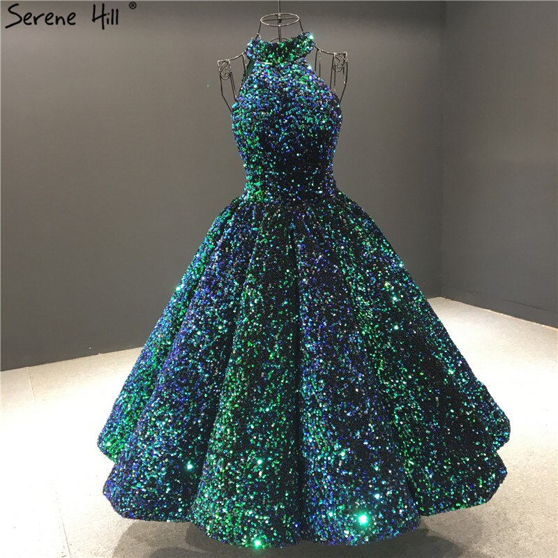 Grün O-Ausschnitt Sexy Luxus Knöchellangen Abendkleider 2025 Ärmellose Pailletten Sparkle Abendkleid HA2063