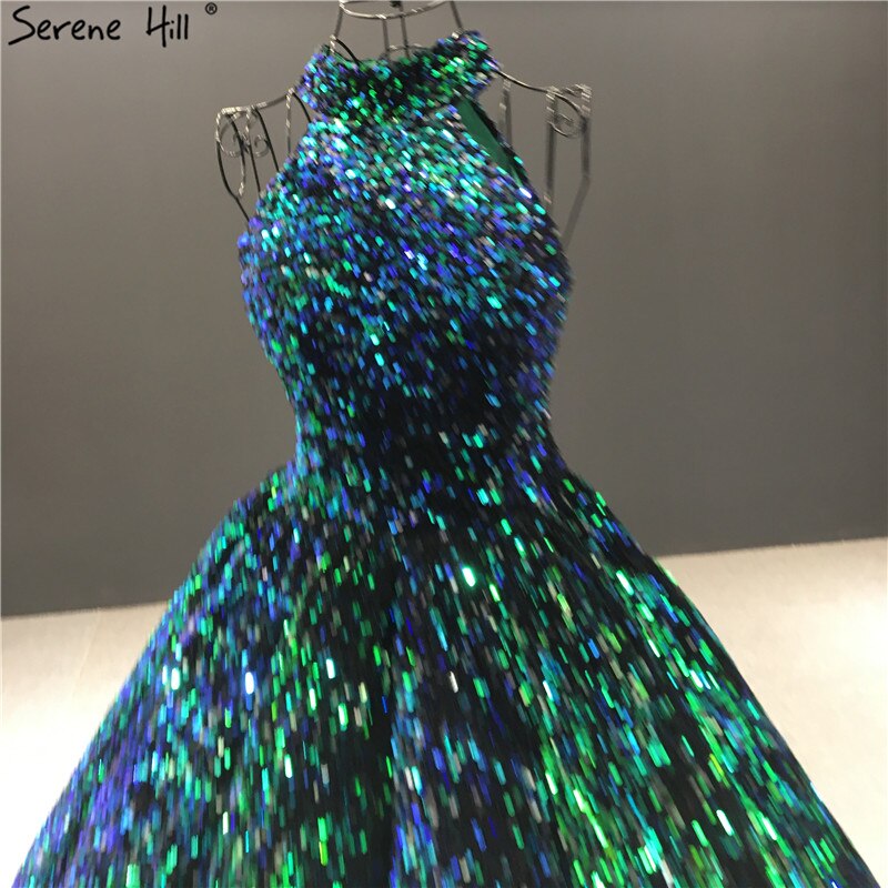 Grün O-Ausschnitt Sexy Luxus Knöchellangen Abendkleider 2025 Ärmellose Pailletten Sparkle Abendkleid HA2063