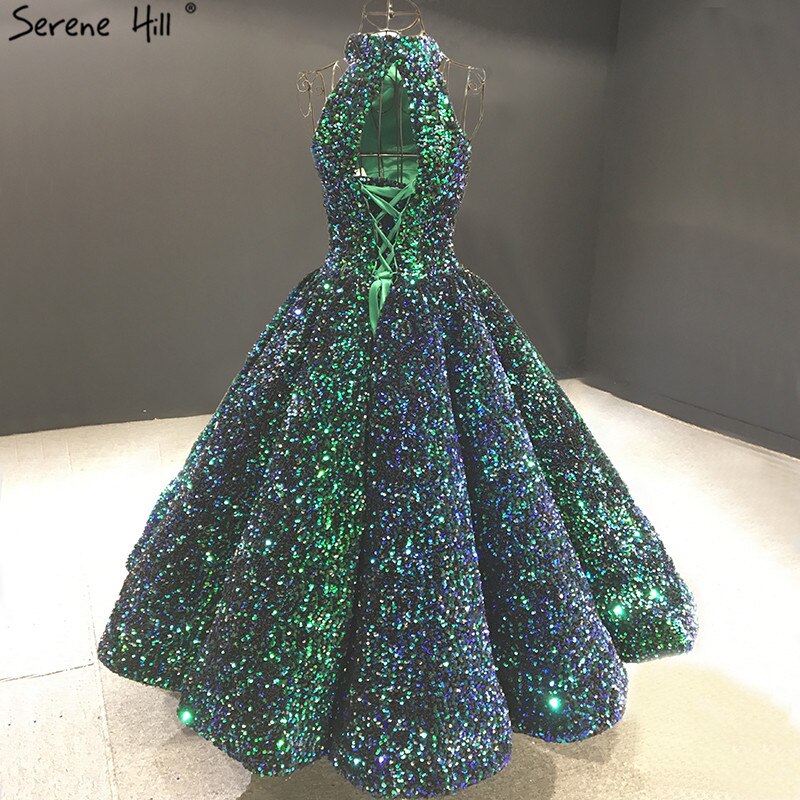 Grün O-Ausschnitt Sexy Luxus Knöchellangen Abendkleider 2025 Ärmellose Pailletten Sparkle Abendkleid HA2063