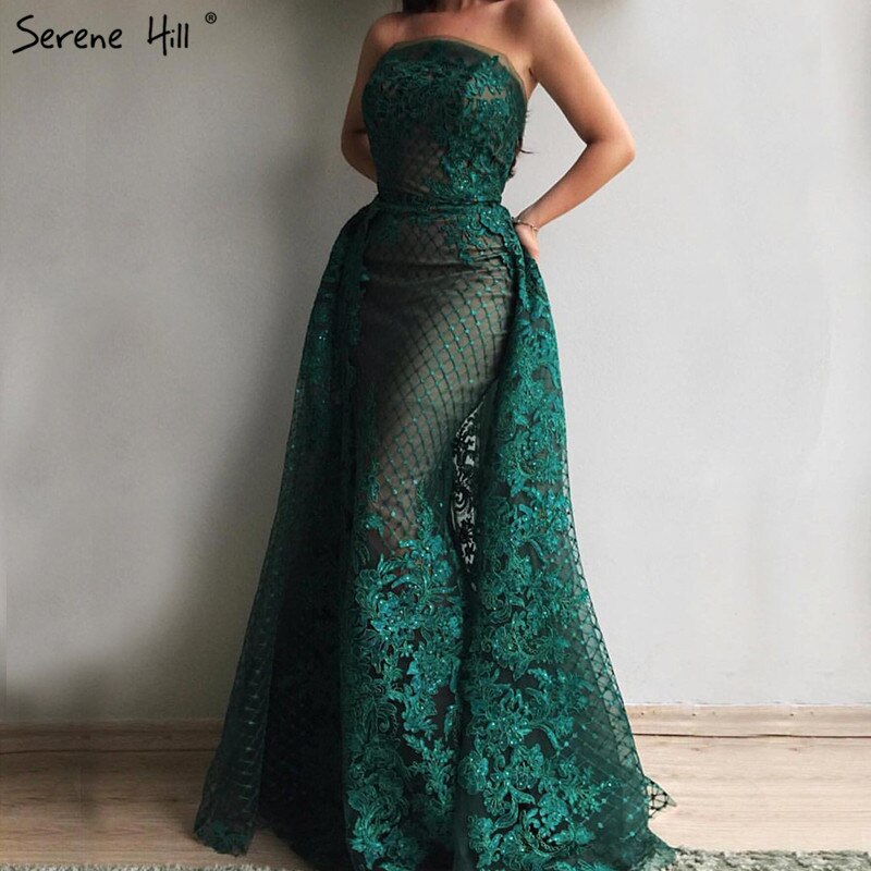 En oferta, sin devolución ni reembolso, vestido de noche verde con hombros descubiertos, corte sirena, sexy, 2025, apliques de lentejuelas, vestidos de noche vintage de lujo LA6361