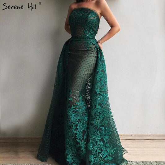 En oferta, sin devolución ni reembolso, vestido de noche verde con hombros descubiertos, corte sirena, sexy, 2025, apliques de lentejuelas, vestidos de noche vintage de lujo LA6361