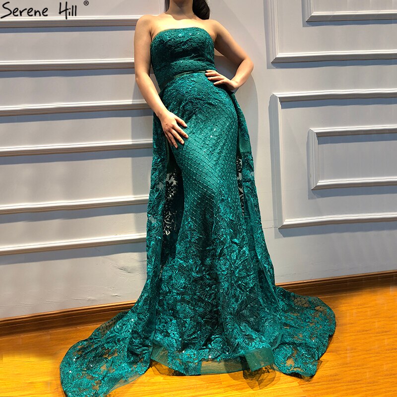 En oferta, sin devolución ni reembolso, vestido de noche verde con hombros descubiertos, corte sirena, sexy, 2025, apliques de lentejuelas, vestidos de noche vintage de lujo LA6361