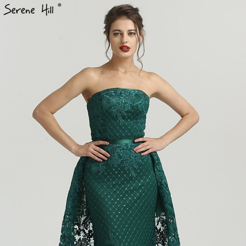En oferta, sin devolución ni reembolso, vestido de noche verde con hombros descubiertos, corte sirena, sexy, 2025, apliques de lentejuelas, vestidos de noche vintage de lujo LA6361