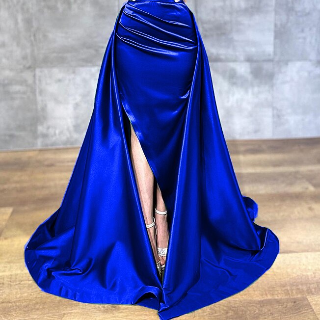 Grün Satin Abnehmbarer Rock Lange Ärmel Sexy Abendkleider 2025 Meerjungfrau Formales Kleid Design LA70343
