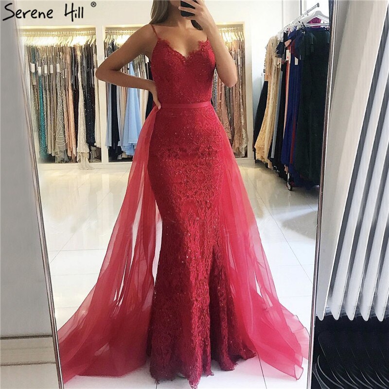 Grüne Sling Spitze Perlen Meerjungfrau Abendkleider 2025 Sexy Ärmelloses V-Ausschnitt Tüll Abendkleid Real Photo LA70064