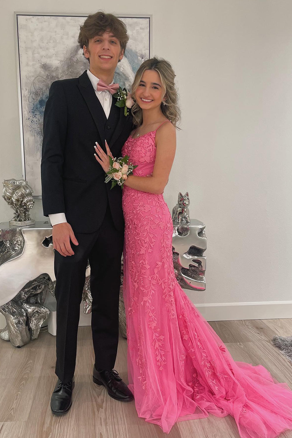 Green Tulle Mermaid Scoop Neck Lace Up Prom Dresses Evening Dresses