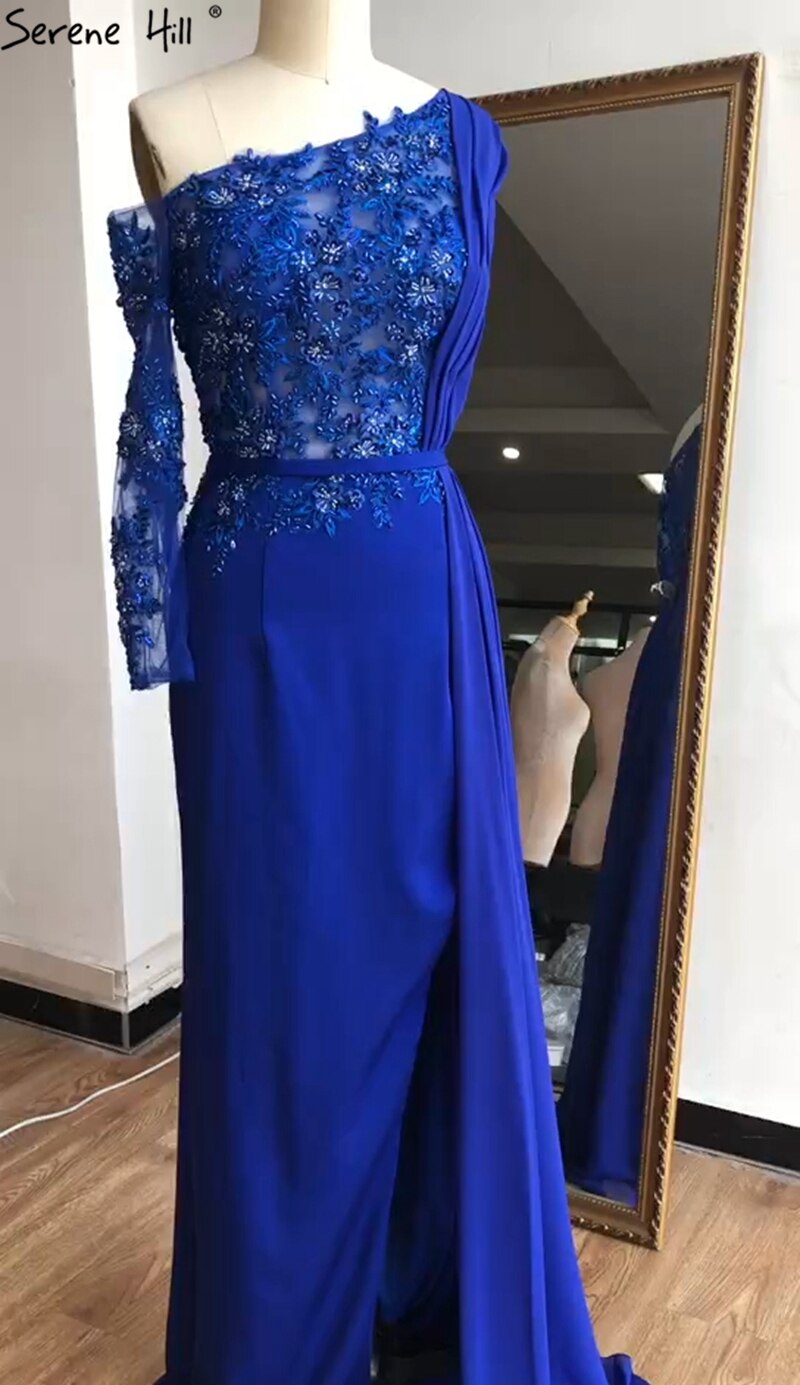 Grau A-Linie Luxus High-End Abendkleider One Shouder Handgemachte Blumen Perlen Formales Kleid 2025 LA70553