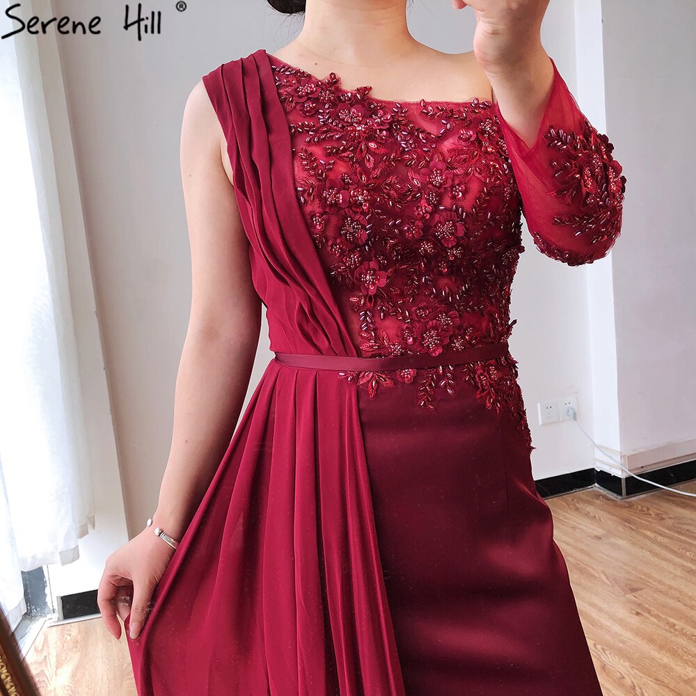 Grau A-Linie Luxus High-End Abendkleider One Shouder Handgemachte Blumen Perlen Formales Kleid 2025 LA70553