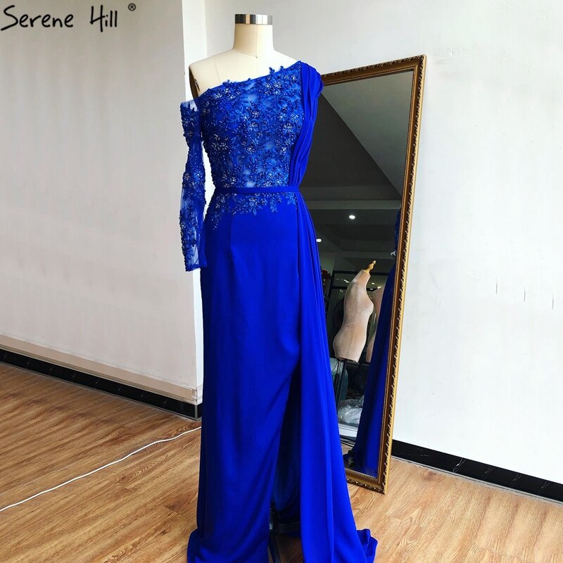 Grau A-Linie Luxus High-End Abendkleider One Shouder Handgemachte Blumen Perlen Formales Kleid 2025 LA70553
