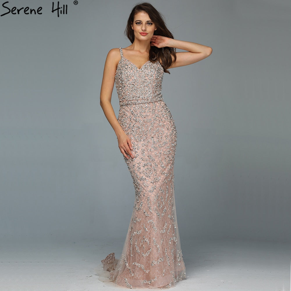 Grau Luxus Sexy Meerjungfrau Abendkleider 2025 Diamant Perlen Off Schulter Formale Kleid Real Photo LA60729