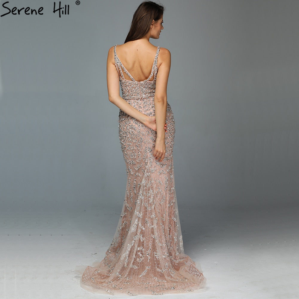 Grau Luxus Sexy Meerjungfrau Abendkleider 2025 Diamant Perlen Off Schulter Formale Kleid Real Photo LA60729