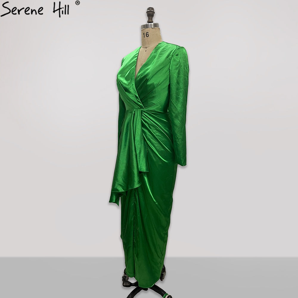 Vestidos de noche sencillos de satén verde, corte sirena, elegantes, para mujer, para boda, fiesta, LA71275