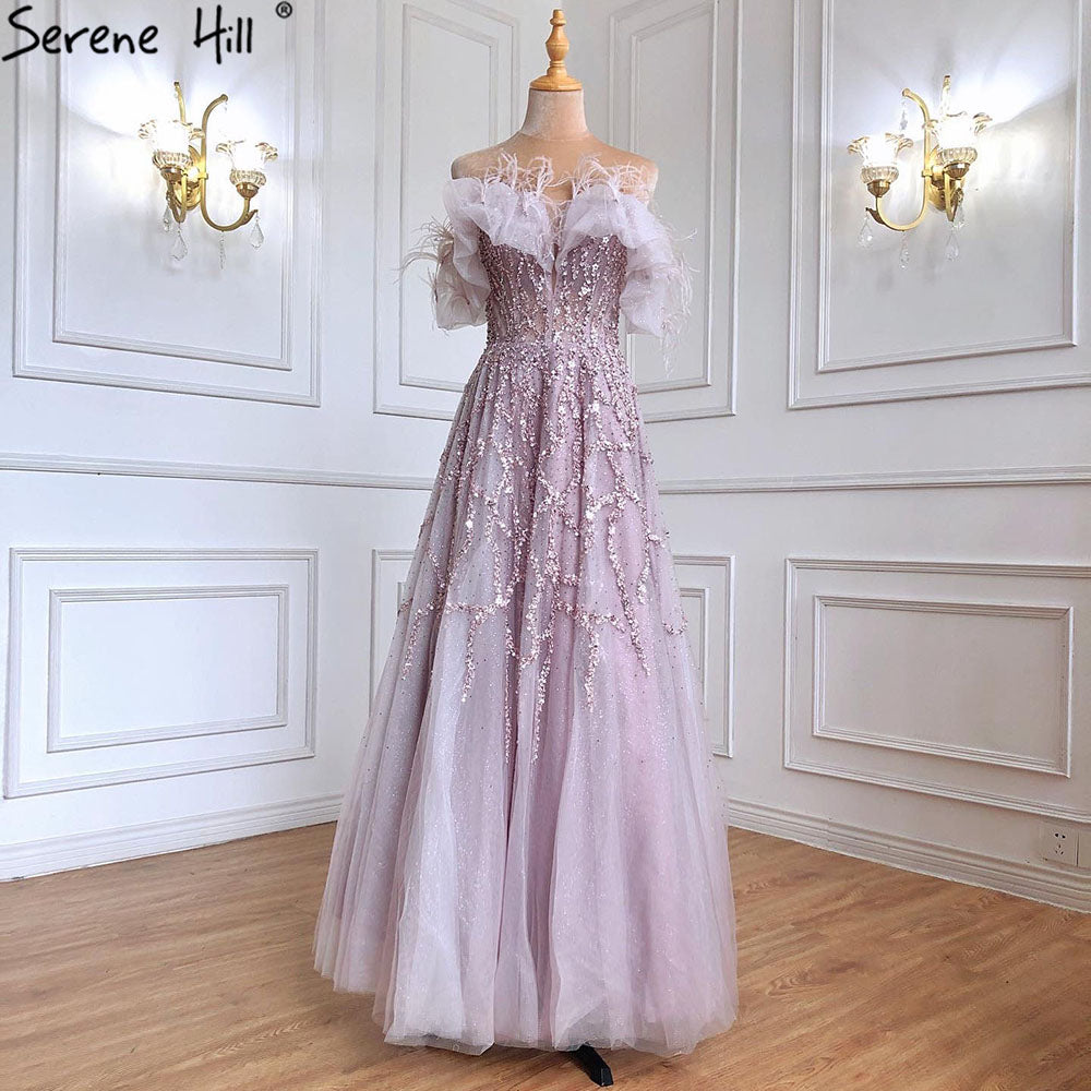Grau A-Linie Sexy Abendkleider Perlen Feder Sparkle Formale Frauen Party LA71328 Besondere