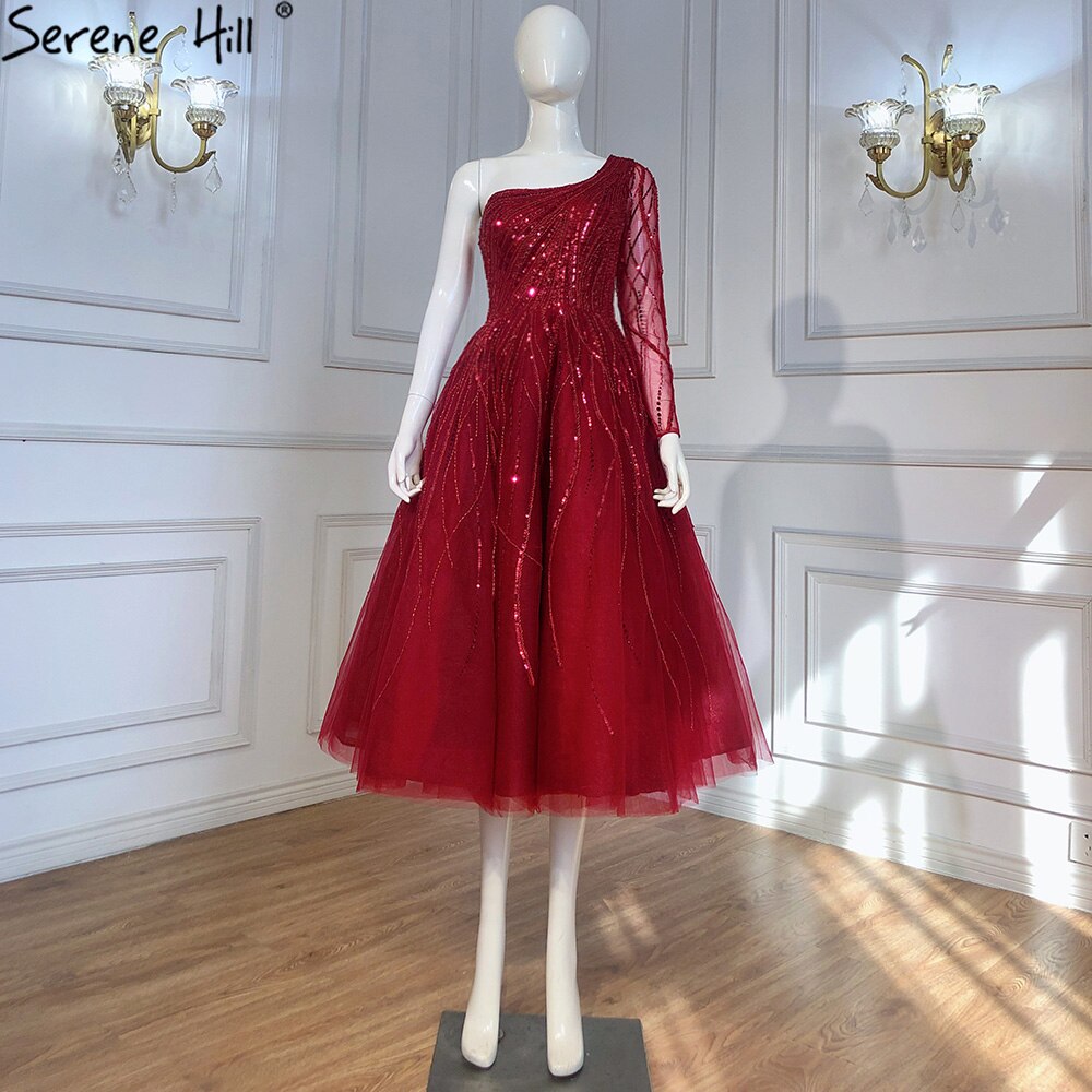 Vestidos de noche verdes de lujo hasta los tobillos, vestidos de fiesta sexys con un solo hombro y cuentas, LA71021