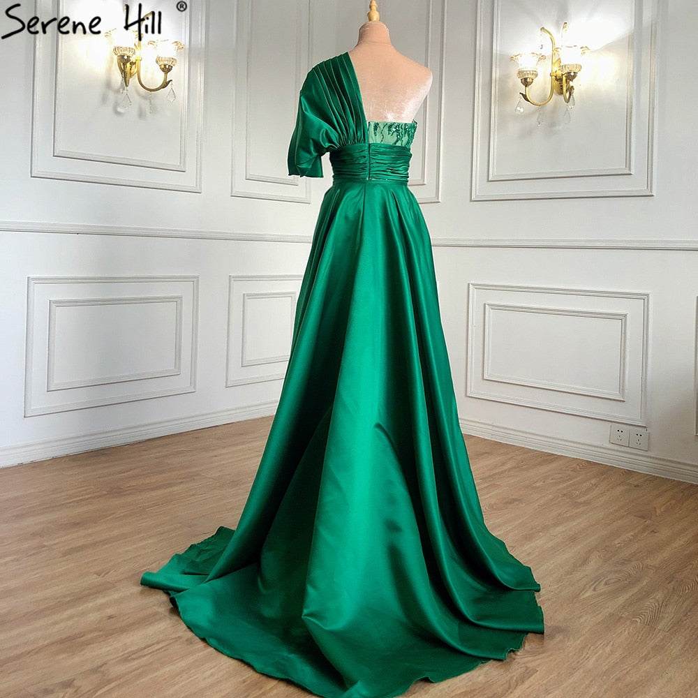 Vestido de noche verde sirena con cola, elegante, de lujo, con cuentas, para mujer, fiesta, LA71108