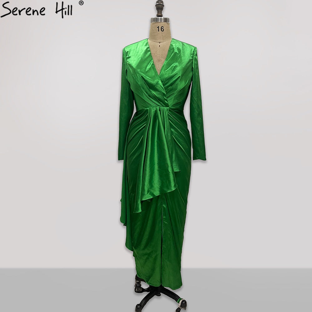 Vestidos de noche sencillos de satén verde, corte sirena, elegantes, para mujer, para boda, fiesta, LA71275