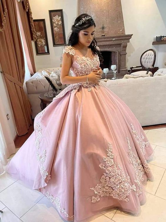 Charming Pink Satin Ball Gown,Pink Sweet 16 Dress Y6496