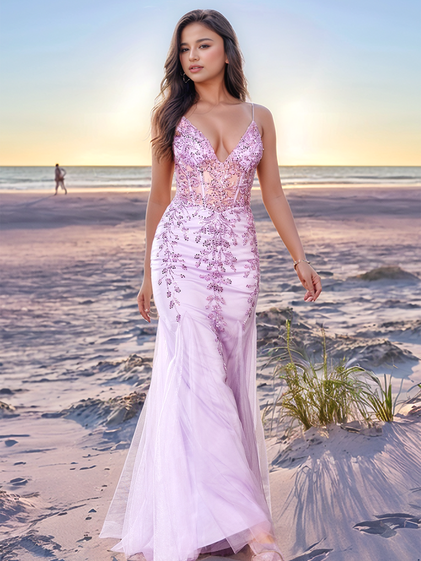 Illusion Bodice Luxury Beaded Dubai Mermaid Long Evening Dress