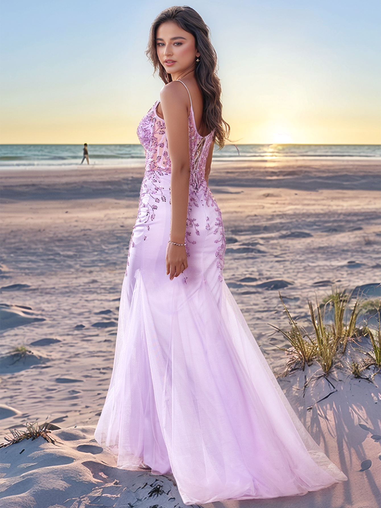 Illusion Bodice Luxury Beaded Dubai Mermaid Long Evening Dress