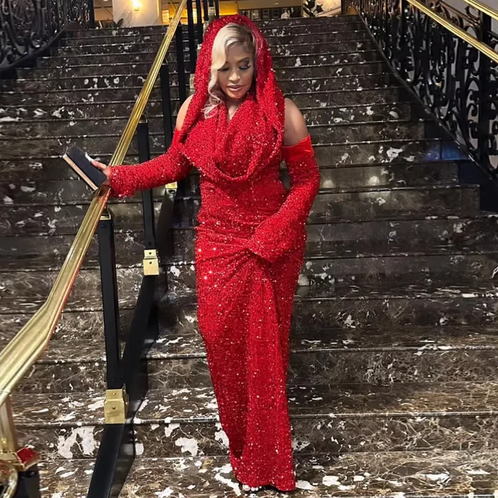 Vestido de fiesta rojo con lentejuelas y corte tubo, vestido de noche rojo Y4701