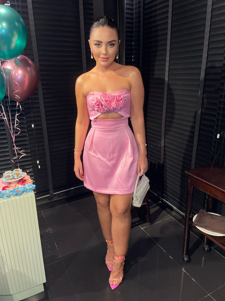 Trägerloses Rosa Homecoming-Kleid. Schickes Rosa Partykleid Y2138
