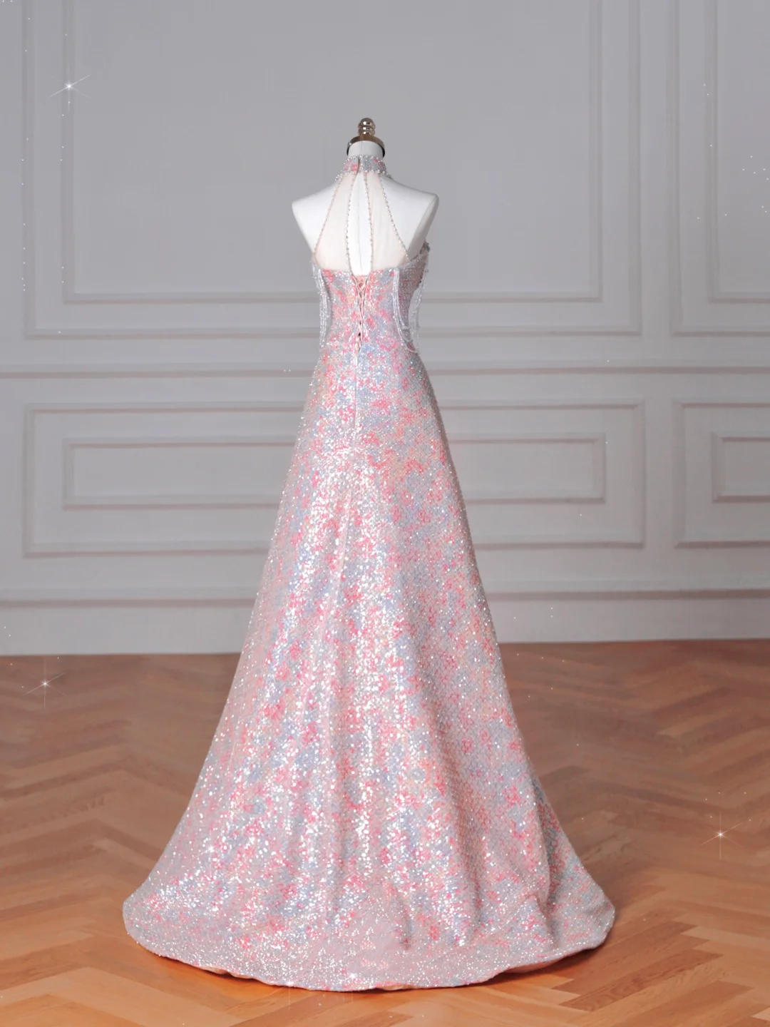 Hermoso vestido de fiesta de noche con lentejuelas rosas y cuentas, corte en A, Y8637