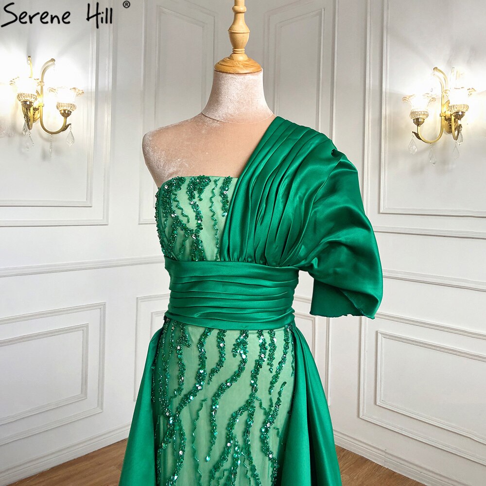 Vestido de noche verde sirena con cola, elegante, de lujo, con cuentas, para mujer, fiesta, LA71108