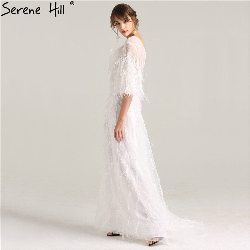 En oferta, sin devolución ni reembolso. Oferta, vestidos de noche de media manga con borlas de plumas de ensueño 2025, vestidos de noche formales sexys de moda con perlas blancas LA6225