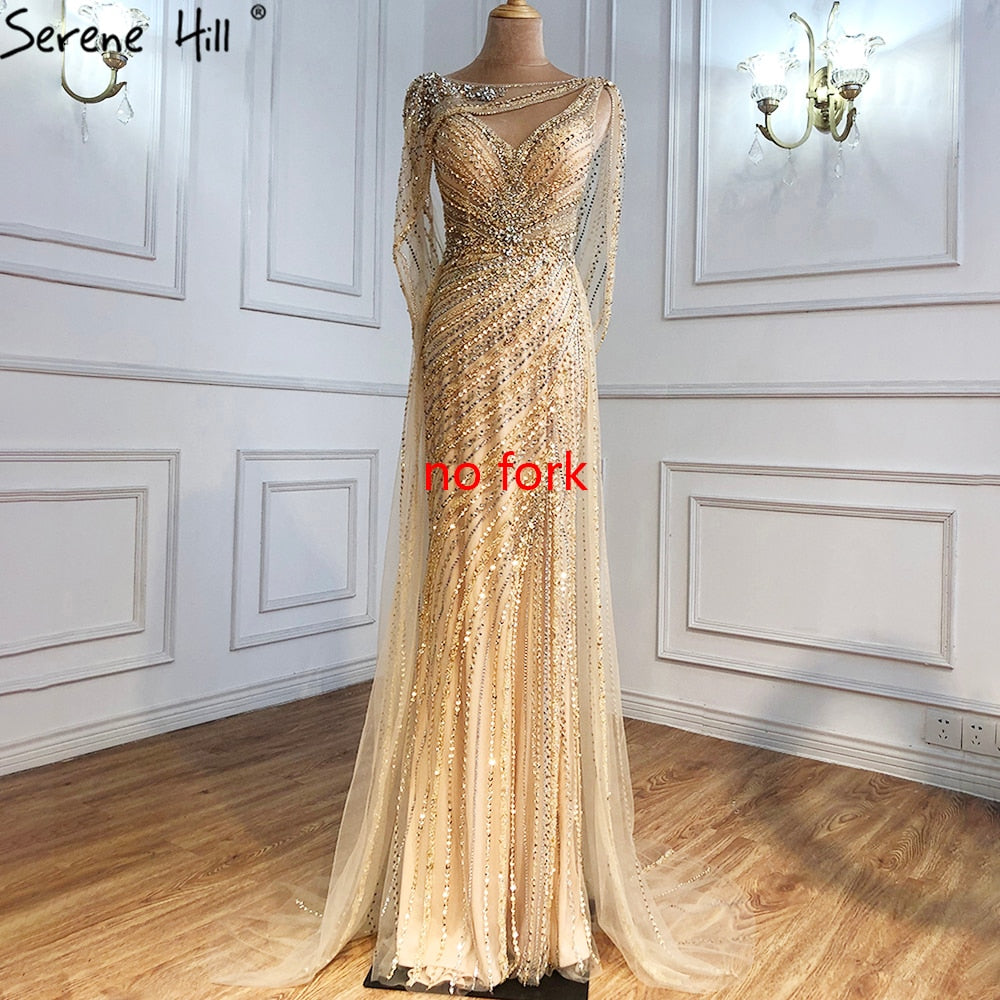 Luxus Champagner Sexy Split Abendkleider 2025 Diamant Ärmelloses Meerjungfrau Formale Kleid Ruhigen Hill LA70301