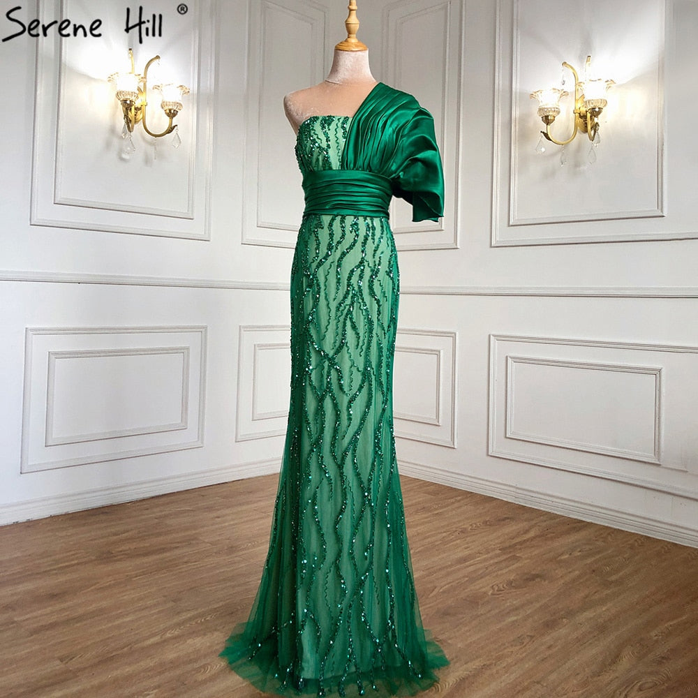Vestido de noche verde sirena con cola, elegante, de lujo, con cuentas, para mujer, fiesta, LA71108