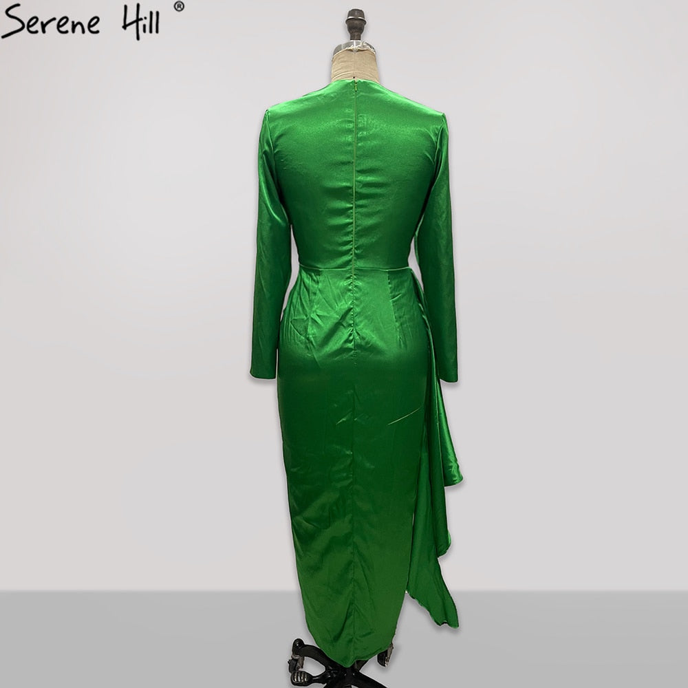 Vestidos de noche sencillos de satén verde, corte sirena, elegantes, para mujer, para boda, fiesta, LA71275