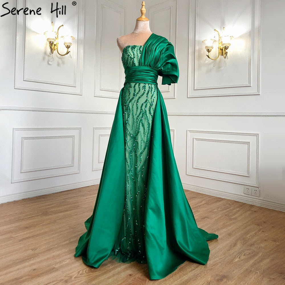 Vestido de noche verde sirena con cola, elegante, de lujo, con cuentas, para mujer, fiesta, LA71108