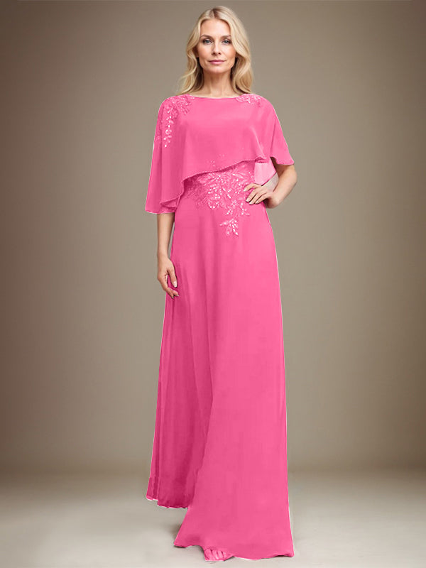 A-Linie U-Ausschnitt Bodenlang Chiffon Spitze Kleid für die Brautmutter mit Pailletten und Perlen