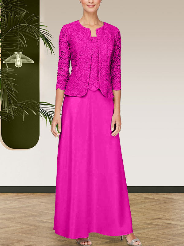 Jackenkleid aus Glitzerspitze und Satinrock mit offener Jacke