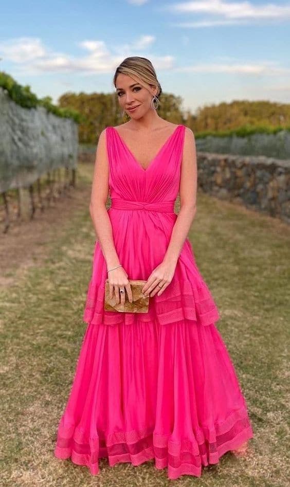 Hot Pink Ballkleider Chiffon Zwei Schichten Abendkleider SYP35