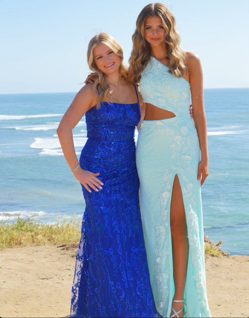 Sheath One Shoulder Sequins Prom Dress with 3D Appliques