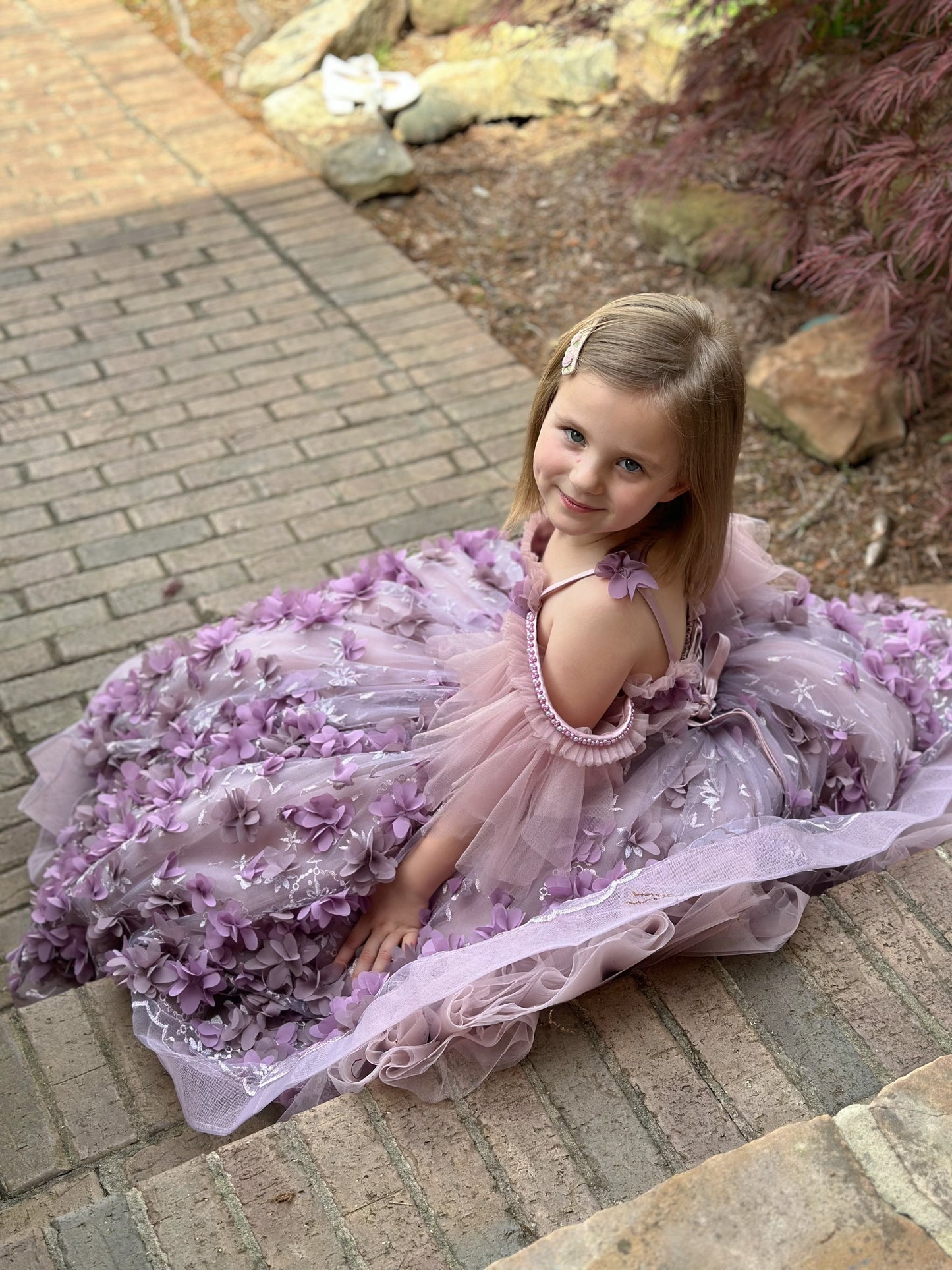 Ball-Gown/Princess 3D Flower Tulle Floor-length Dress