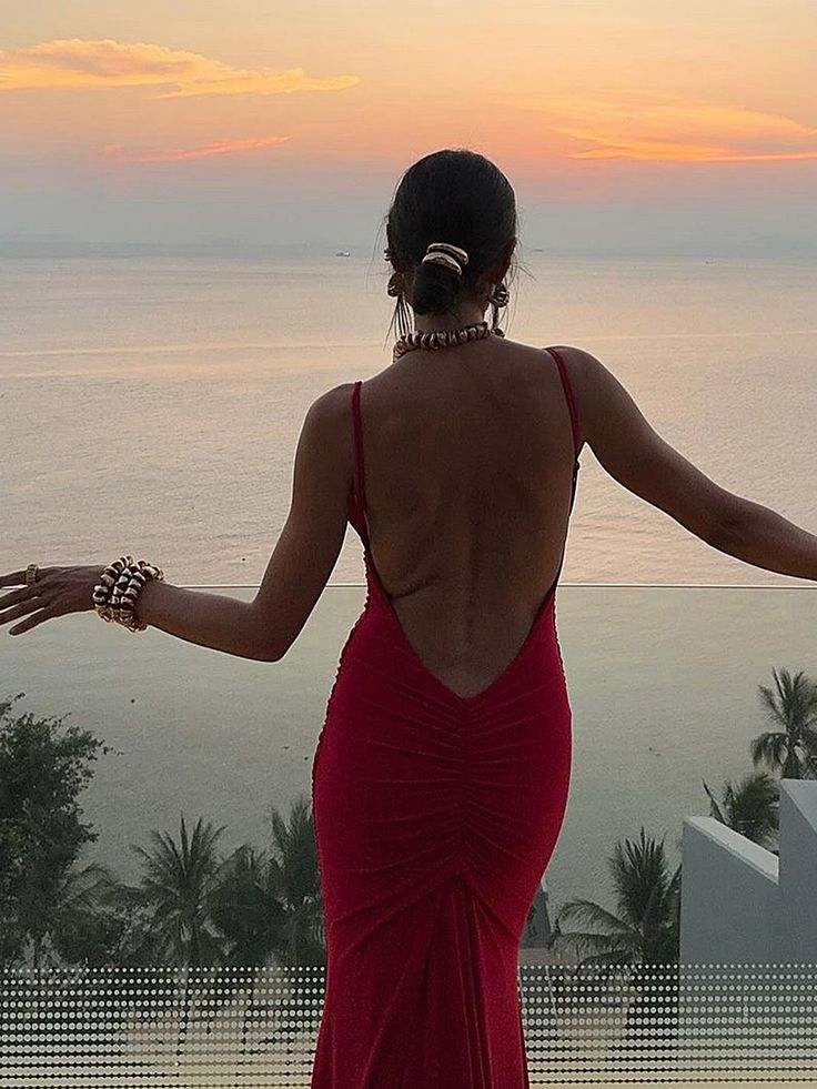 Sexy rückenfreies rotes Meerjungfrau-Abendkleid, langes Ballkleid Y7865