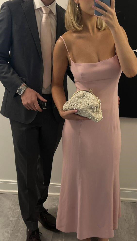 Einfaches rosa Spaghettiträger Ballkleid Rosa Abendkleid Y7409