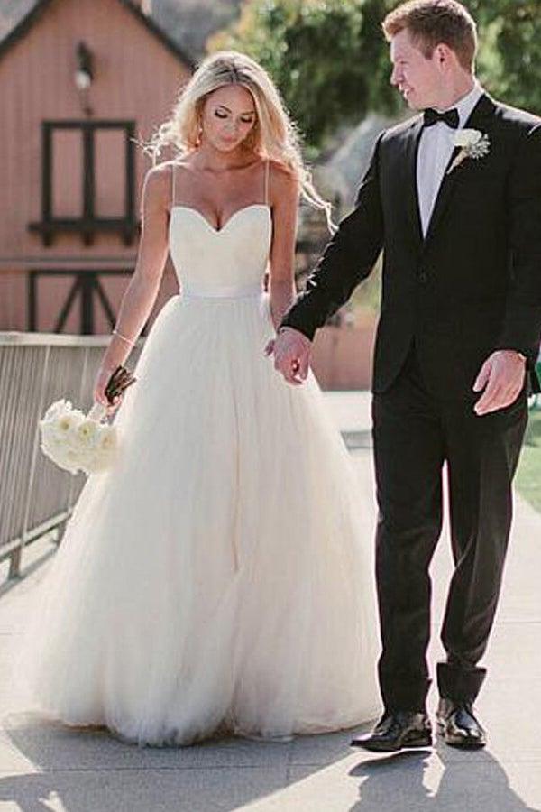Ivory Tulle Destination Sweetheart Spaghetti Strap Wedding Dress WD082