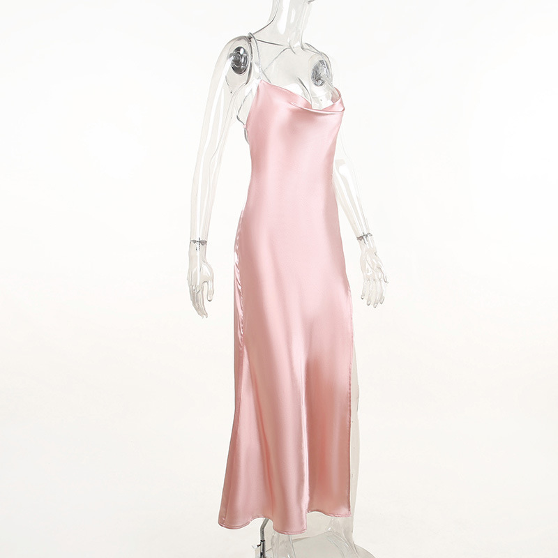 Sexy Rosa Meerjungfrau Langes Ballkleid, Rückenfreies Rosa Abendkleid Y1933
